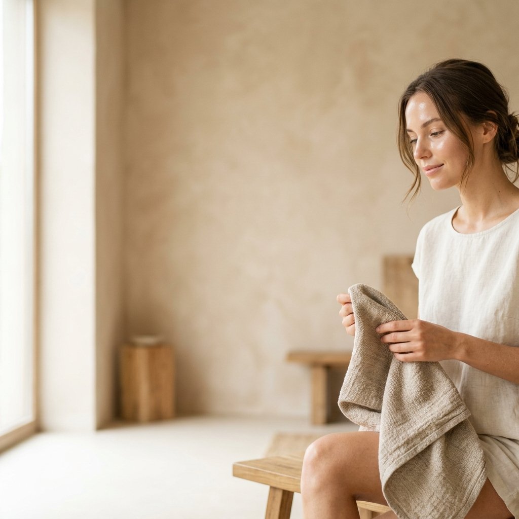 Serene woman with linen cloth